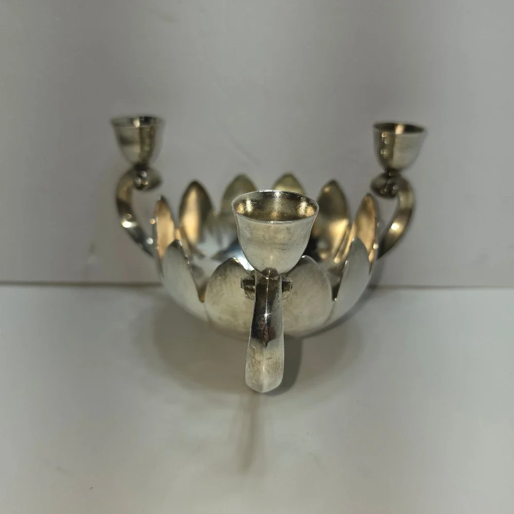 Vintage Silver Plated Lotus Flower Candelabra Centerpiece Bowl Made in Indonesia